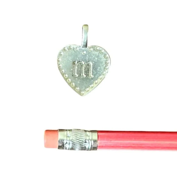 Silver Tone Pewter Initial Monogram M Charm Pendant Necklace - Picture 1 of 7